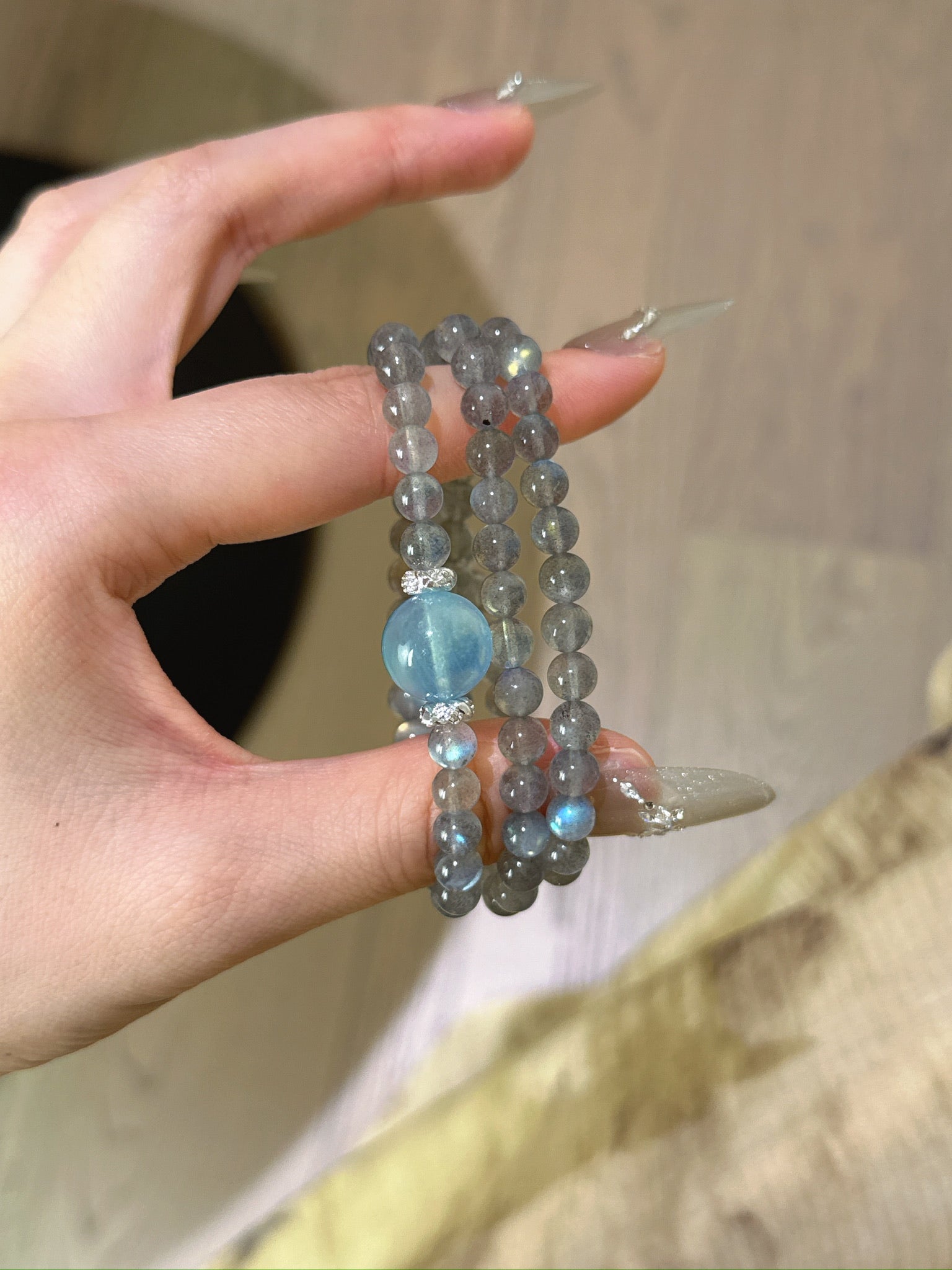 ▫️▪️ Grey moonlight aquamarine bracelet